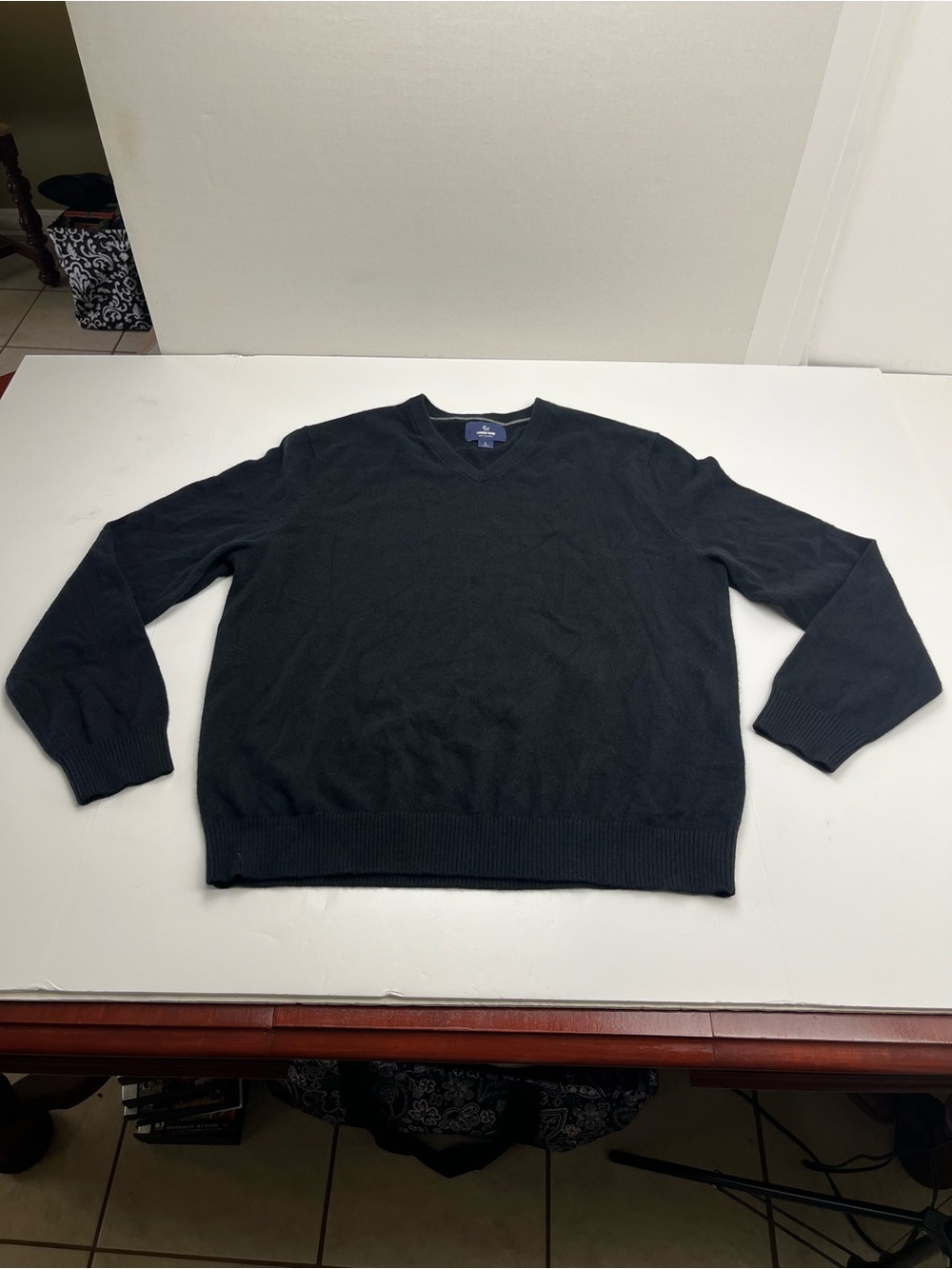 Lands’ End Men's 100% Cashmere Classic V-Neck‎ Sweater Black Size Large Winter
